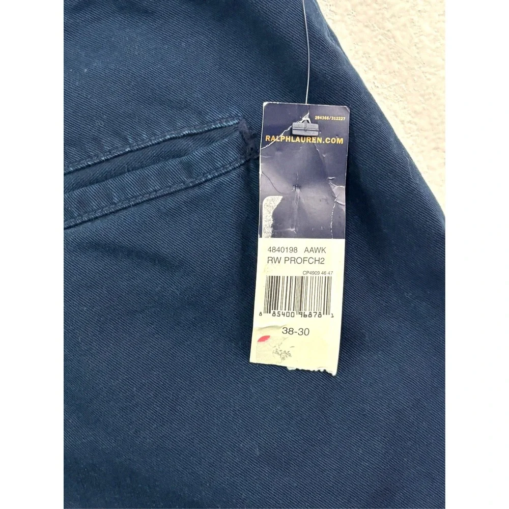 NEW Polo Ralph Lauren 38x30 Navy Blue Buckle Cinch Back Pants GI FIT‎ cotton Vtg